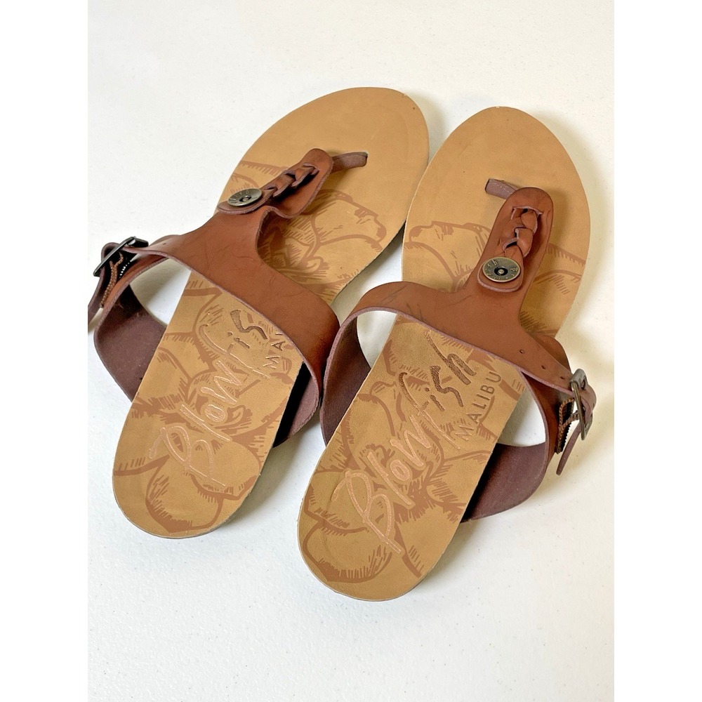 Blowfish Malibu‎ Greco Women's Thong Sandals 8.5 Brown Buckle Flip Flops Boho
